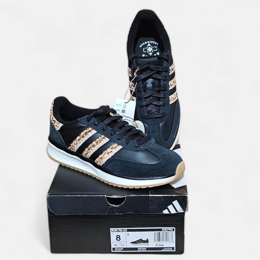 adidas Black Sneakers with Tan Leopard Stripes